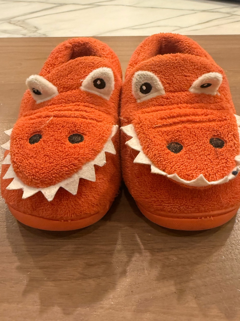 Kids' Orange Dino Plush Slippers - Cute Animal Slip-Ons
